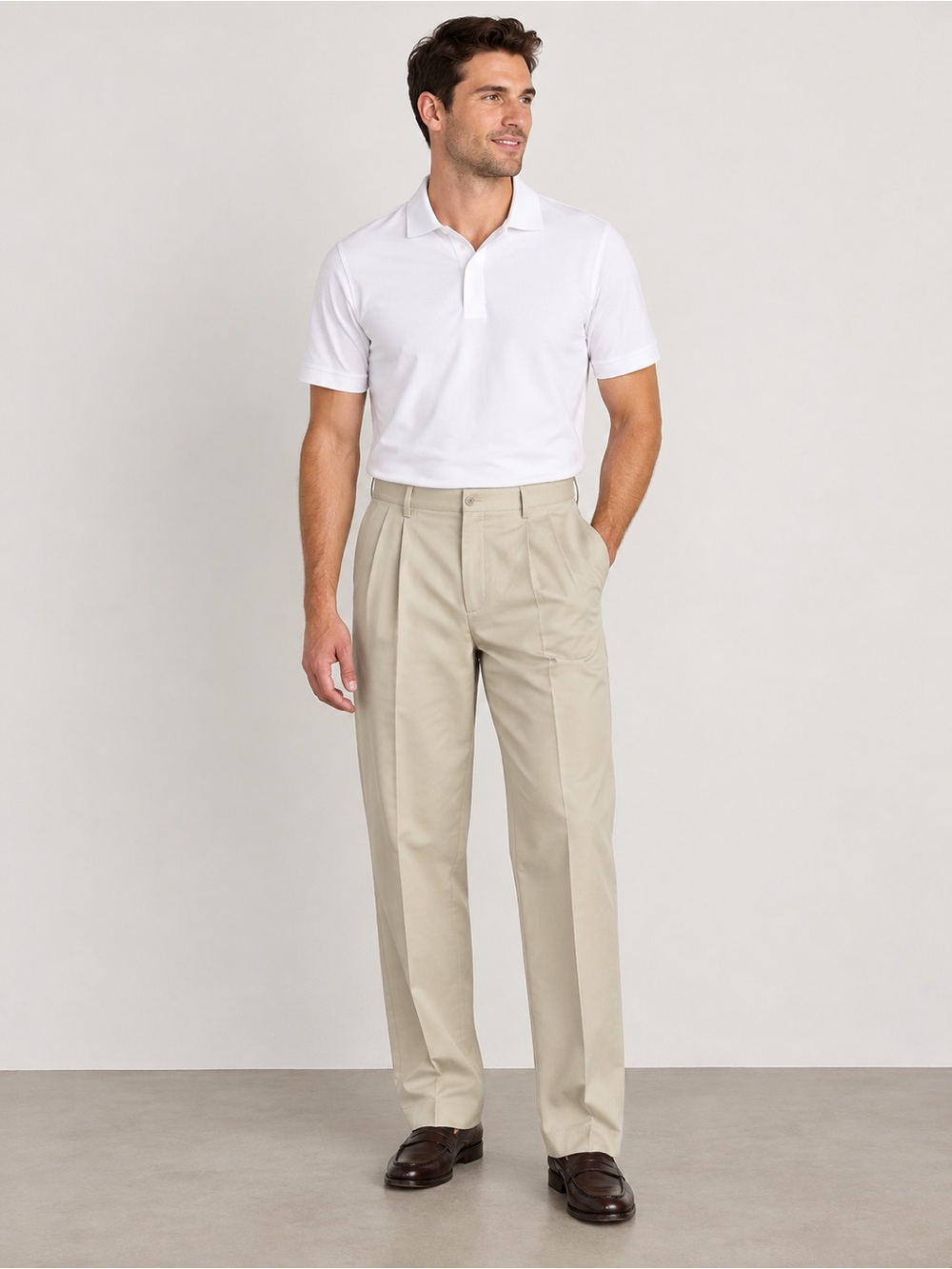 Haggar Men's Khaki Pleated Chinos in Light Tan